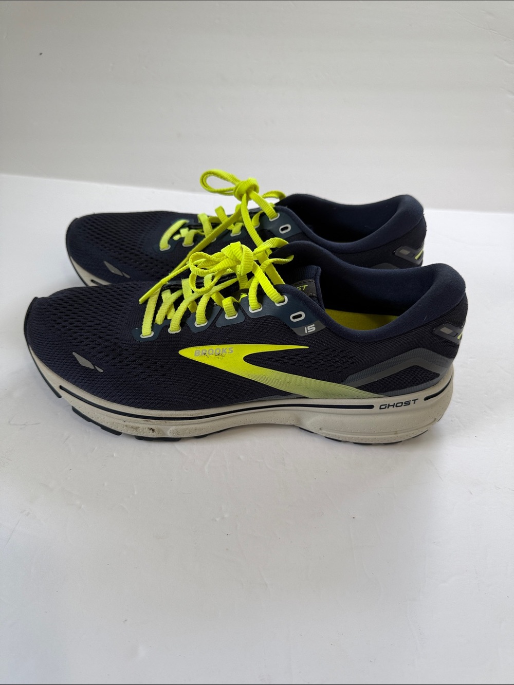 Brooks Ghost Men's Running Shoes - Navy with Neon Yellow Accents